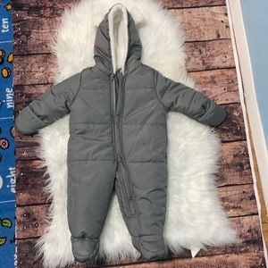 Child of mine baby boy bear, puffer snow suit, grey,  6-9 months.